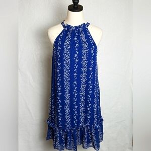 BCBG Paris Royal Blue Floral Halter Mini Dress